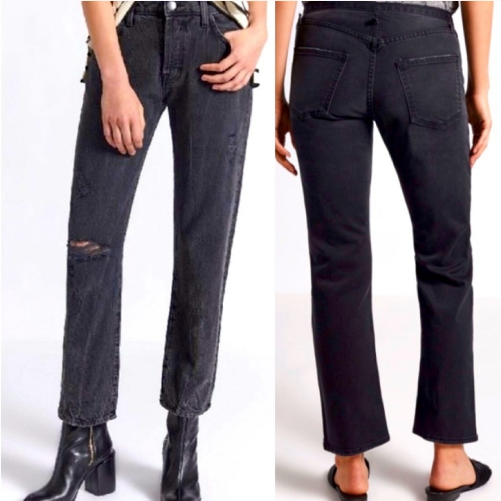 Current/Elliott The Original Straight Distressed Jeans Black/Gray Size 30
